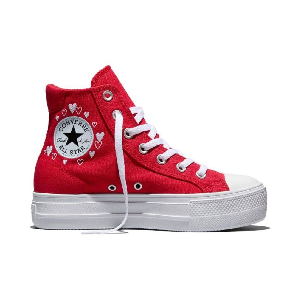 Converse -  Women's Platform High Top Sneakers - Red  Red - Picture 2 of 6